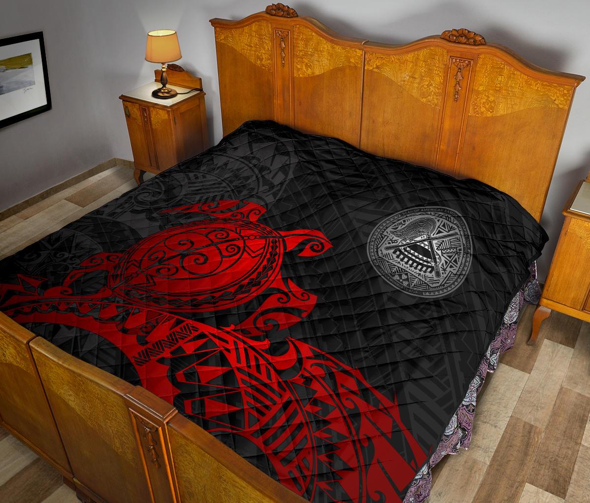 American Samoa Polynesian Premium Quilt - Polynesian Turtle (Full Red) - Polynesian Pride