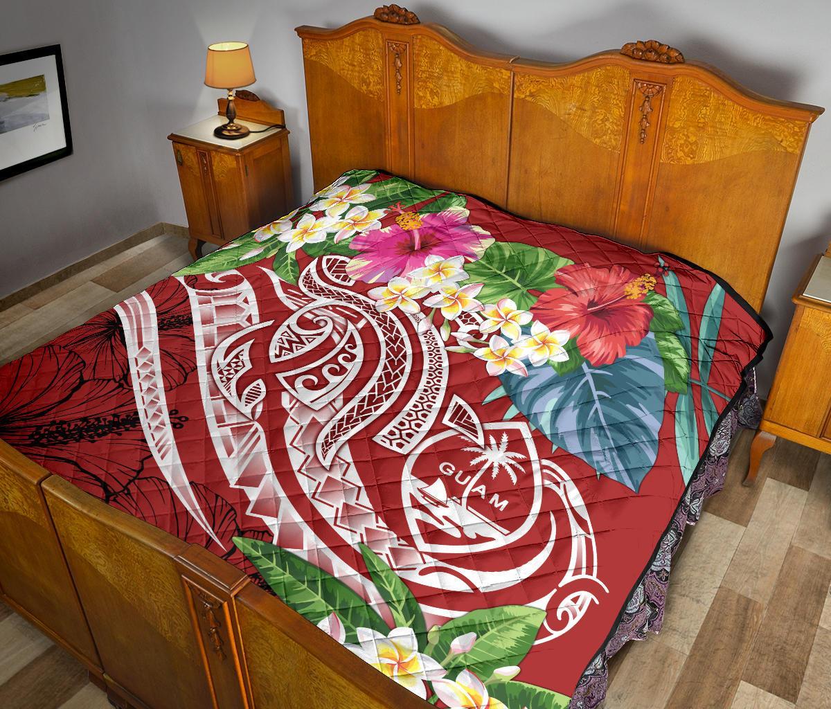 Guam Polynesian Premium Quilt - Summer Plumeria (Black) - Polynesian Pride