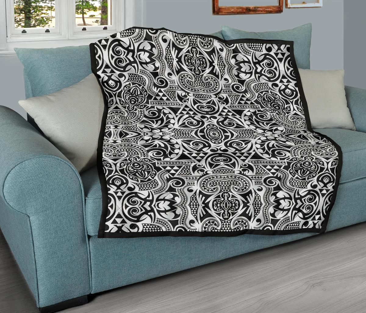 Polynesian Tribal Premium Quilt Black White - Polynesian Pride
