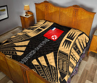 Wallis And Futuna Premium Quilt - Wallis And Futuna Coat Of Arms Polynesian Gold Tattoo Red - Polynesian Pride