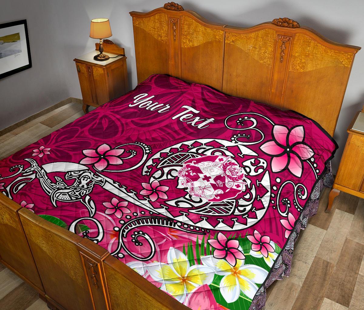Tonga Custom Personalised Premium Quilt - Turtle Plumeria (Pink) - Polynesian Pride