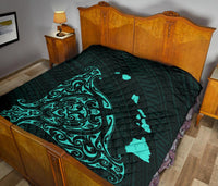 Rays Hawaii Map Polynesian Premium Quilt - Turquoise - Polynesian Pride