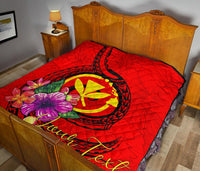 Hawaii Polynesian Custom Personalised Premium Quilt - Floral With Seal Red - Polynesian Pride