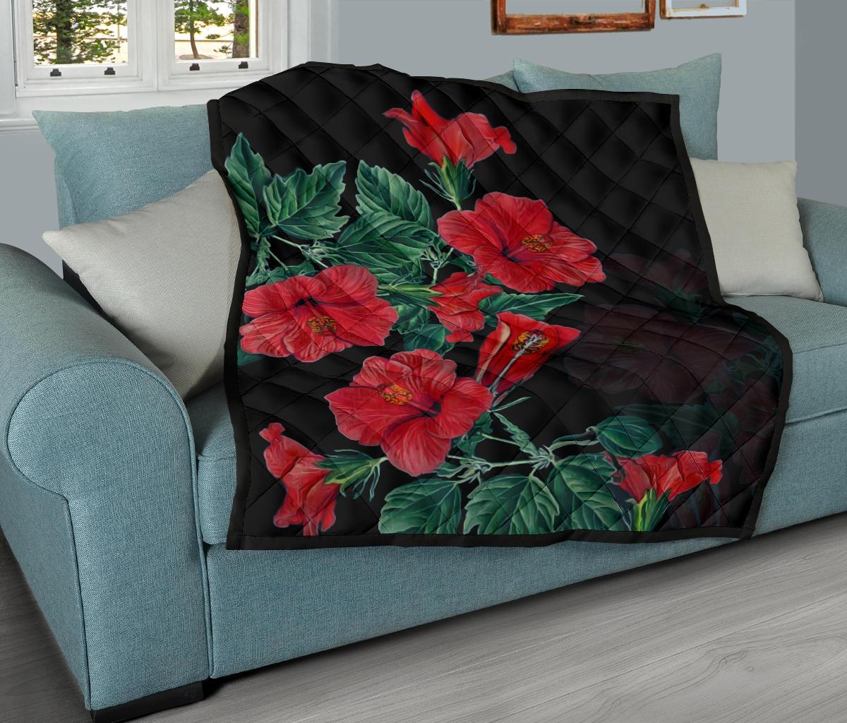 Hibiscus Red Flower Premium Quilt - Polynesian Pride