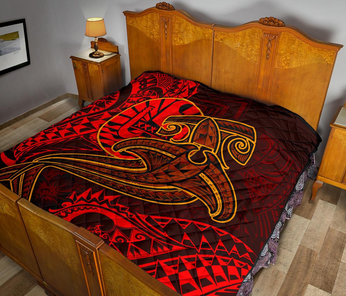 Tahiti Premium Quilt - Red Shark Polynesian Tattoo - Polynesian Pride