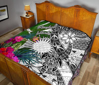 Marshall Islands Premium Quilt White - Turtle Plumeria Banana Leaf - Polynesian Pride