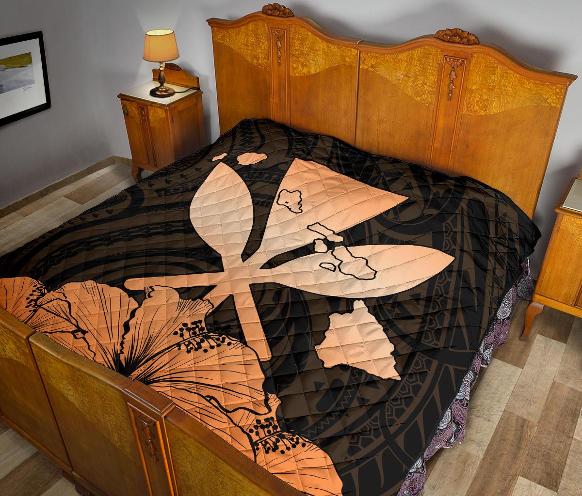 Hawaiian Kanaka Premium Quilt Hibiscus Polynesian Love Orange - Polynesian Pride