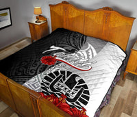 Tahiti Polynesian Premium Quilt - Coat Of Arm With Hibiscus White - Polynesian Pride