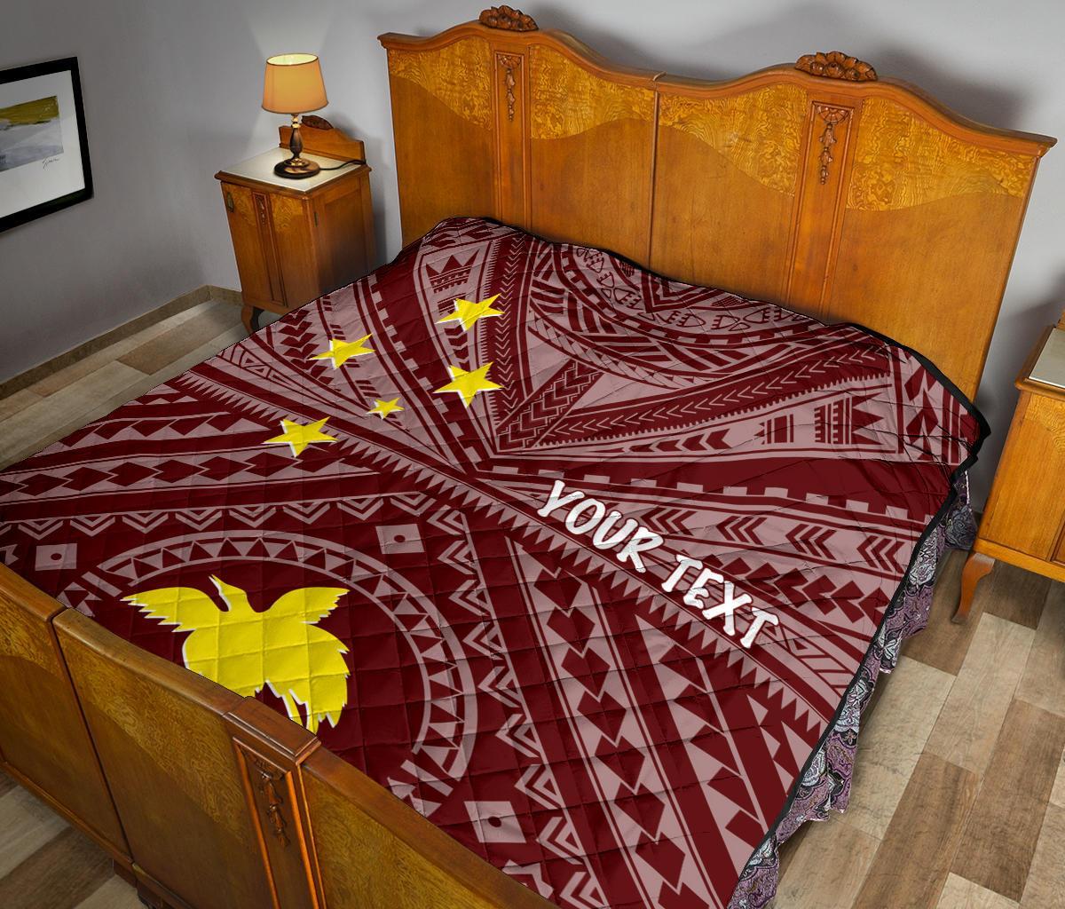 Papua New Guinea Personalised Premium Quilt - Flag With Polynesian Patterns (Red) - Polynesian Pride