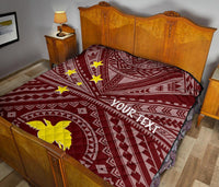 Papua New Guinea Personalised Premium Quilt - Flag With Polynesian Patterns (Red) - Polynesian Pride