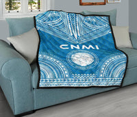 Northern Mariana Islands Premium Quilt - CNMI Seal Polynesian Chief Light Blue Version - Polynesian Pride