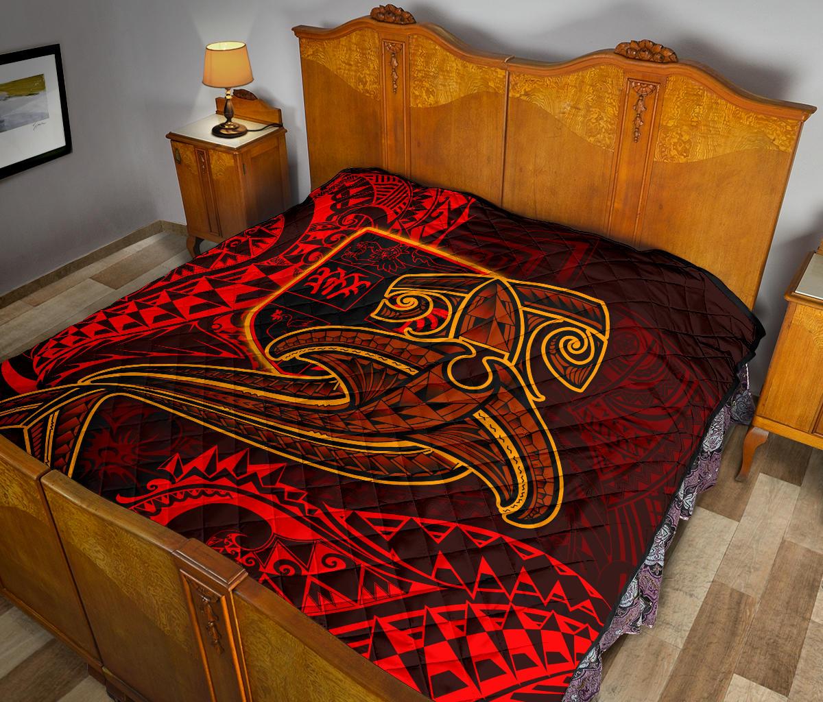Fiji Premium Quilt - Red Shark Polynesian Tattoo - Polynesian Pride