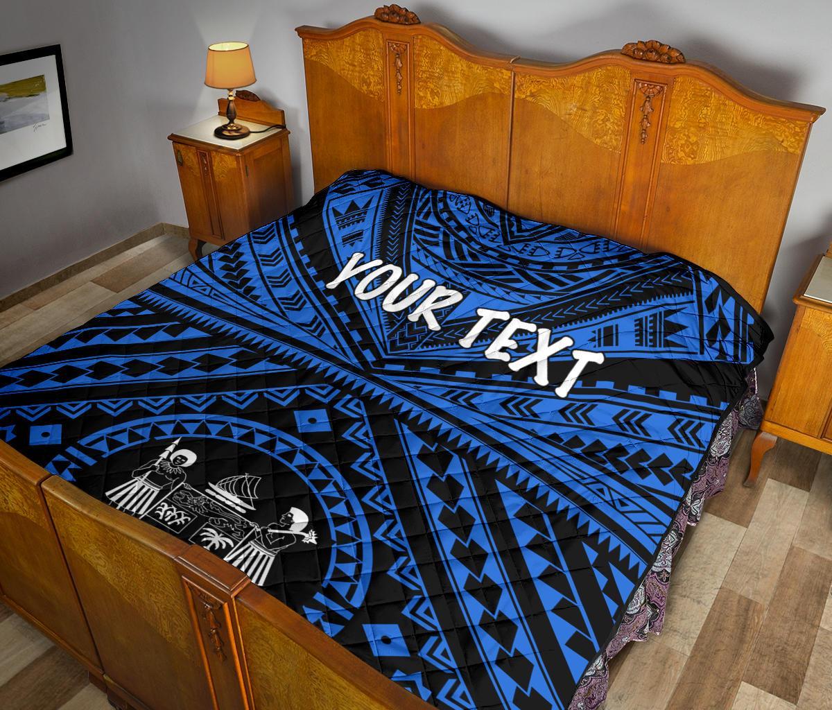 Fiji Personalised Premium Quilt - Fiji Seal With Polynesian Tattoo Style ( Blue) - Polynesian Pride
