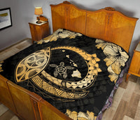 Hawaii Hibiscus Map Hidden Polynesian Hidden Gold Premium Quilt - Polynesian Pride