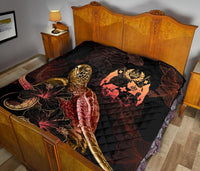 Tonga Polynesian Premium Quilt - Turtle With Blooming Hibiscus Gold - Polynesian Pride