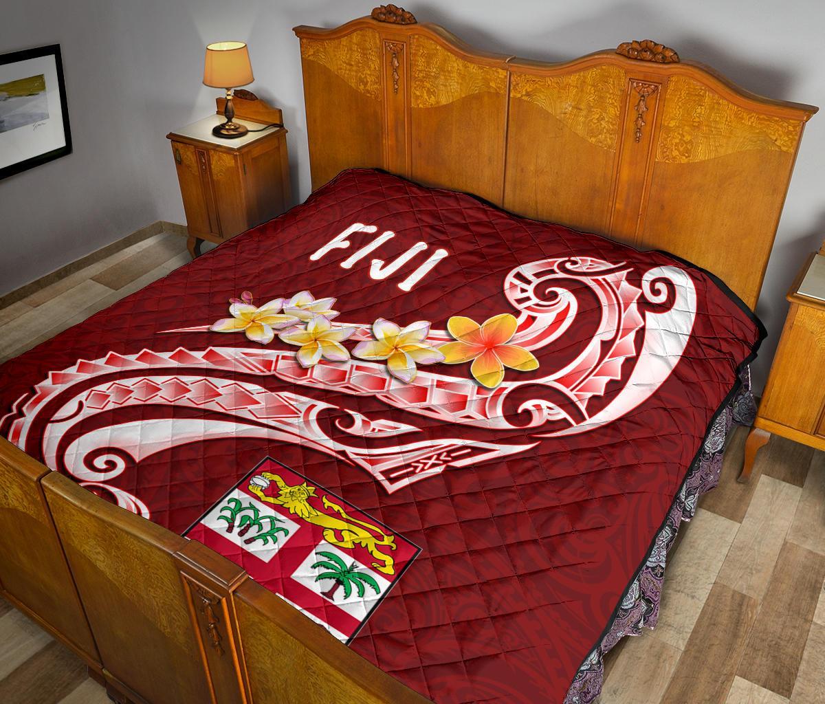 Fiji Premium Quilt - Fiji Seal Polynesian Patterns Plumeria (Red) - Polynesian Pride