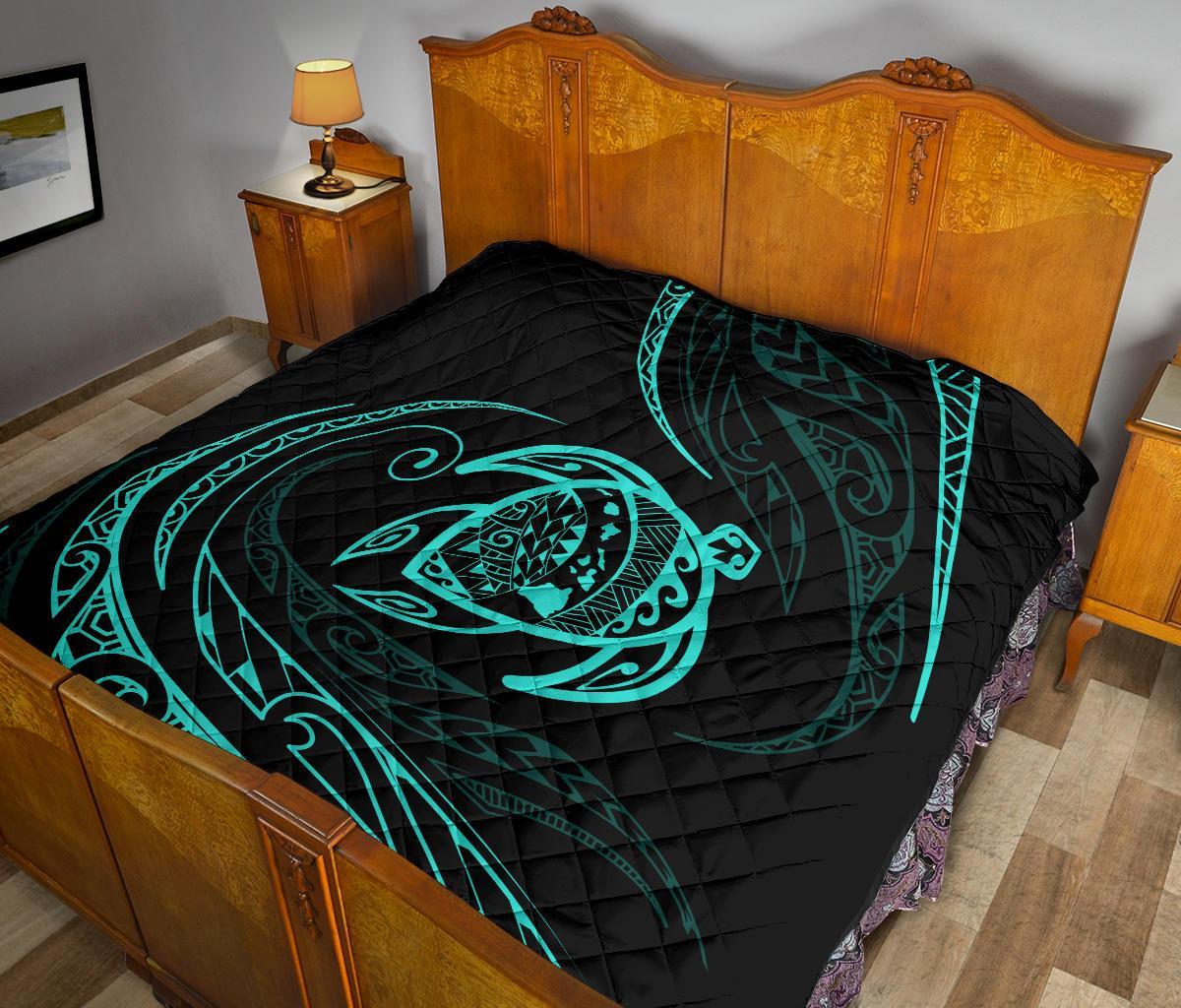 Hawaii Turtle Premium Quilt - Turquoise - Frida Style - Polynesian Pride