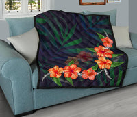 Hibiscus Palm Background Premium Quilt - Polynesian Pride