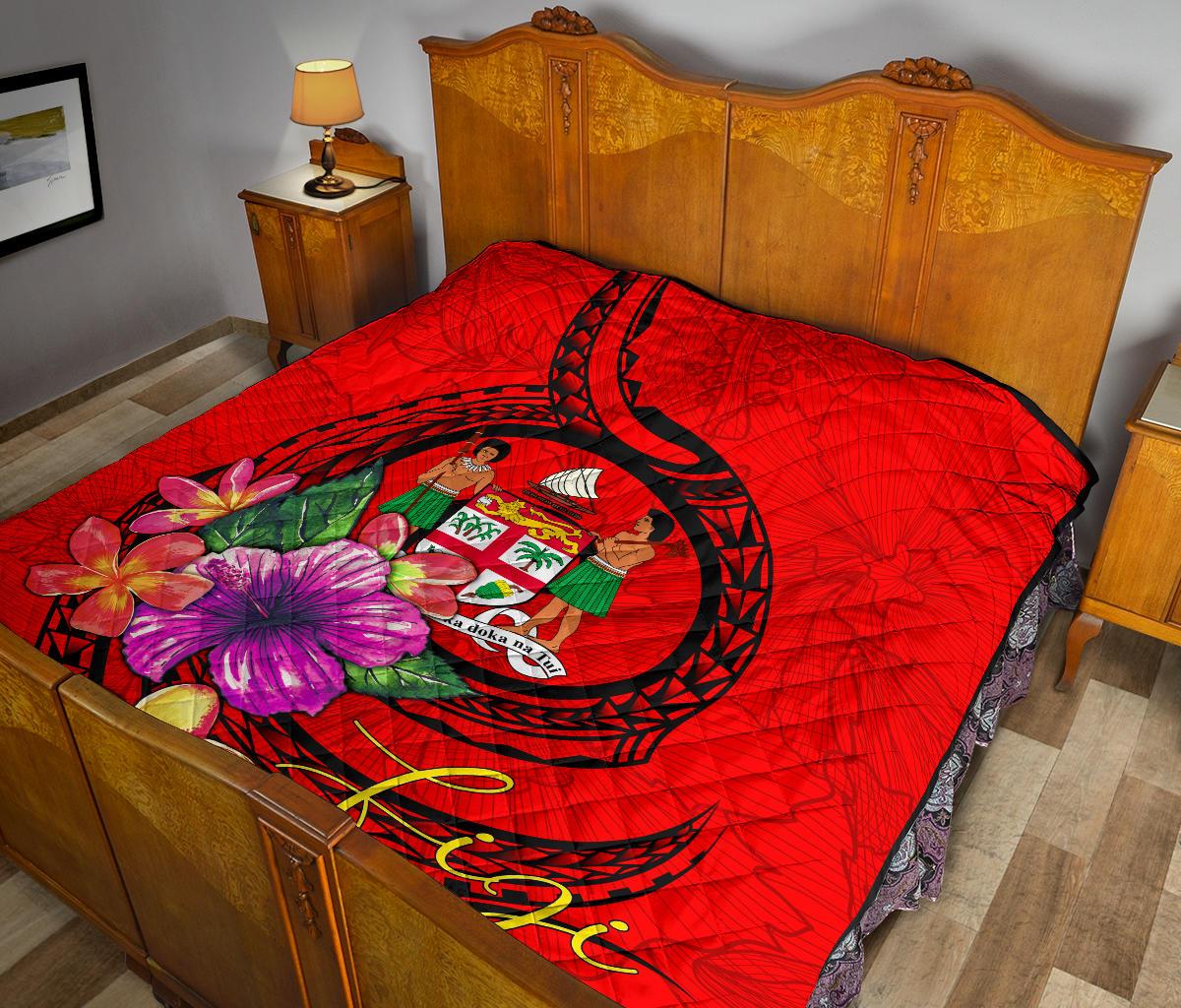 Fiji Polynesian Premium Quilt - Floral With Seal Red - Polynesian Pride
