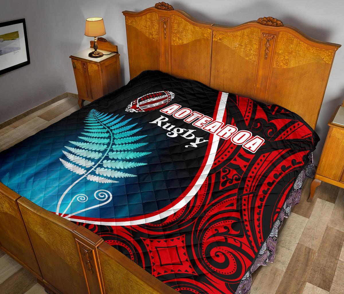 Aotearoa Rugby Black Maori Premium Quilt Kiwi and Silver Fern New Zealand - Polynesian Pride