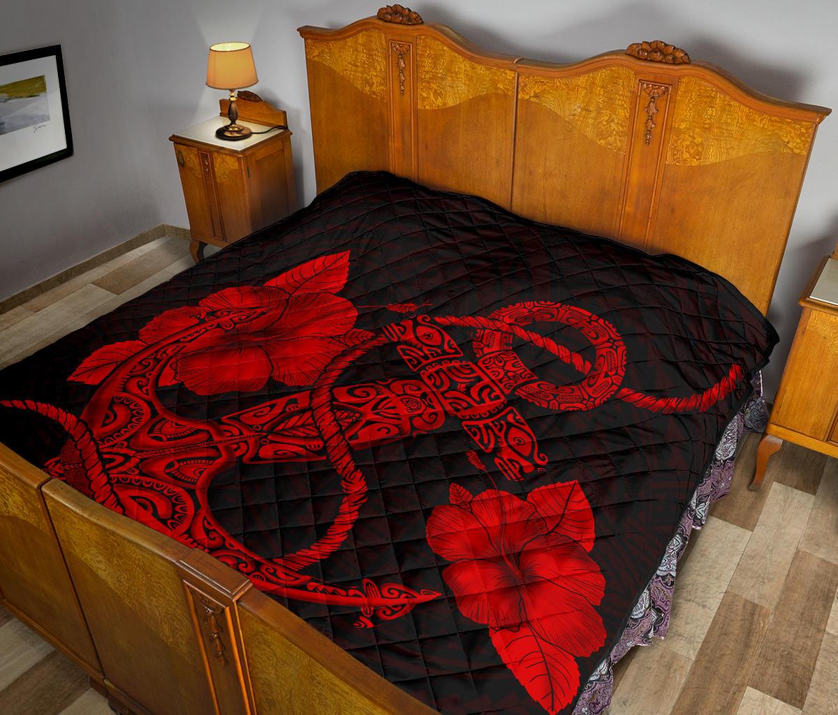 Anchor Red Poly Tribal Premium Quilt - Polynesian Pride
