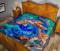 Hawaii Polynesian Premium Quilt - Kanaka Maoli Sea Turtle Coral Treasure - Polynesian Pride