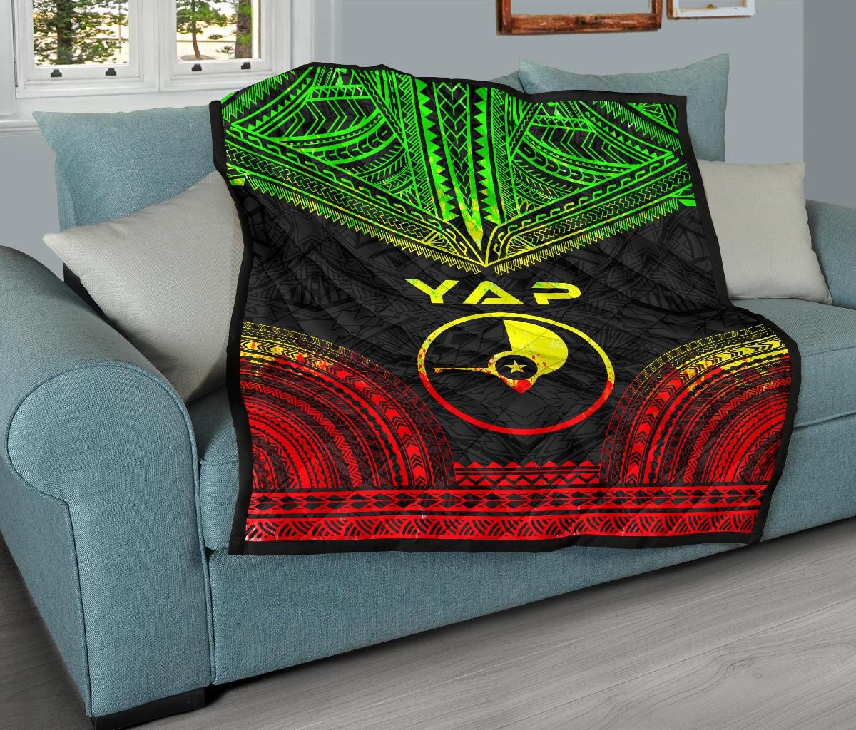 Yap Premium Quilt - Yap Flag Polynesian Chief Reggae Version - Polynesian Pride
