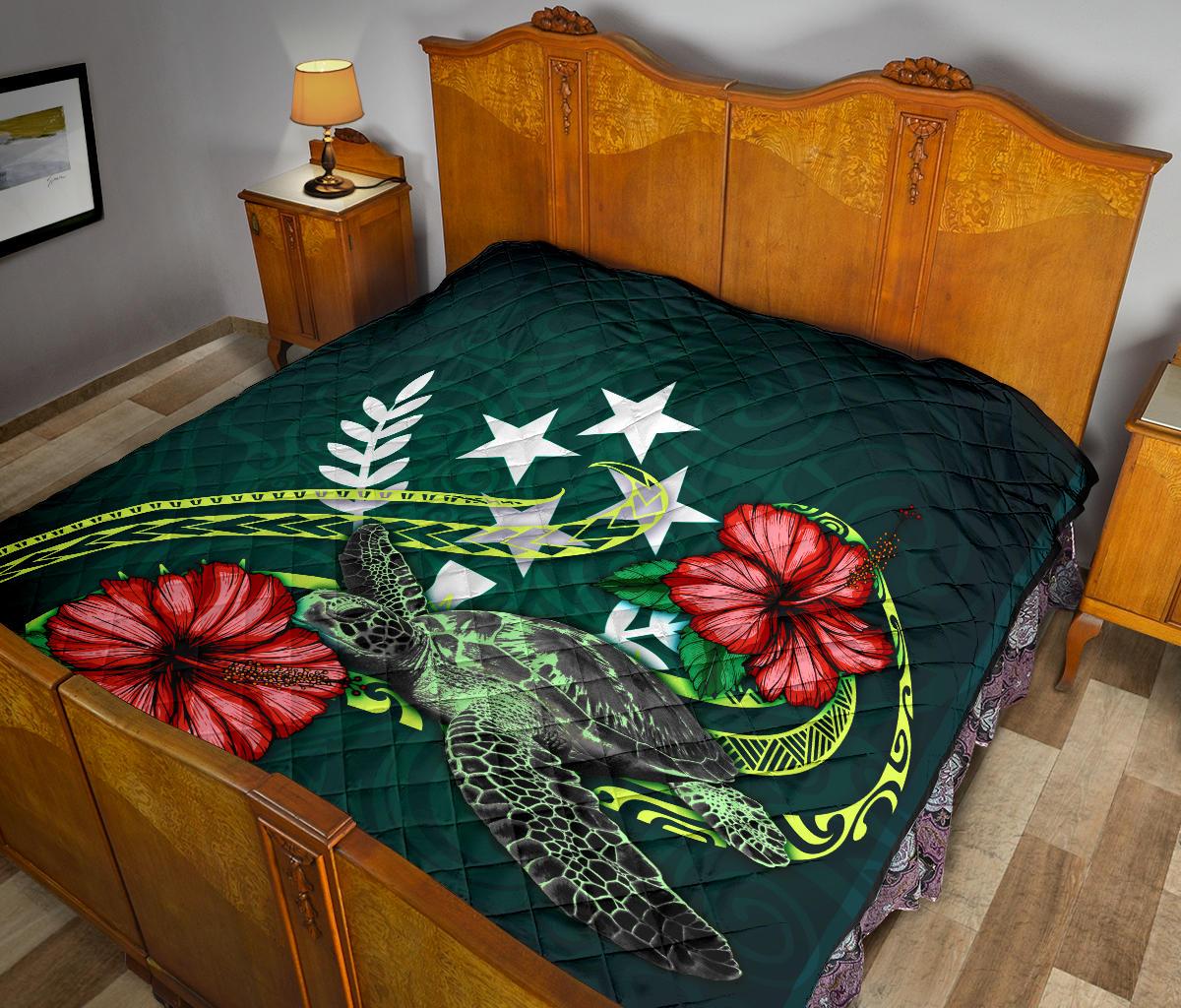Kosrae Polynesian Premium Quilt - Green Turtle Hibiscus - Polynesian Pride