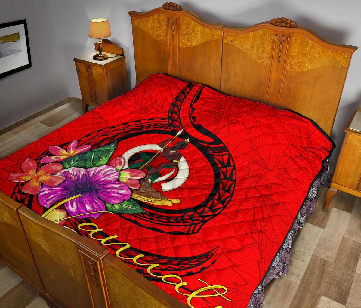 Vanuatu Polynesian Premium Quilt - Floral With Seal Red - Polynesian Pride