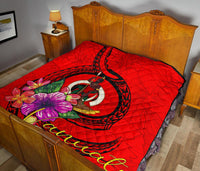 Vanuatu Polynesian Premium Quilt - Floral With Seal Red - Polynesian Pride