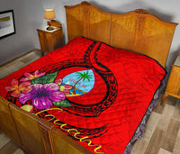 Guam Polynesian Premium Quilt - Floral With Seal Red - Polynesian Pride