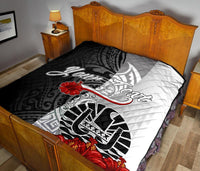 Tahiti Polynesian Custom Personalised Premium Quilt - Coat Of Arm With Hibiscus White - Polynesian Pride