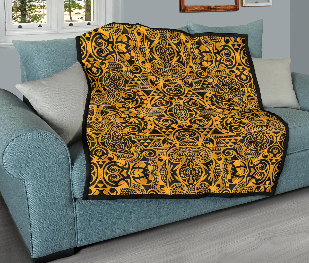 Polynesian Premium Quilt Yellow Black - Polynesian Pride