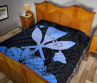 Hawaiian Kanaka Premium Quilt Hibiscus Polynesian Love Blue - Polynesian Pride