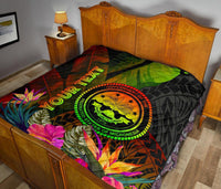 Federated States of Micronesia Polynesian Personalised Quilt - Hibiscus and Banana Leaves - Polynesian Pride