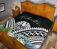 Tahiti Premium Quilt - Tahiti Coat of Arms & Polynesian Tropical Flowers White - Polynesian Pride