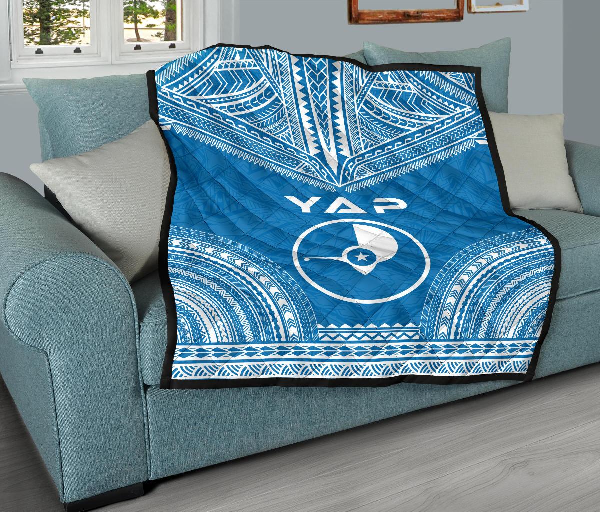 Yap Premium Quilt - Yap Flag Polynesian Chief BLue Version - Polynesian Pride