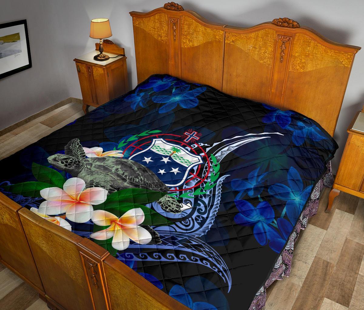 Samoa Polynesian Premium Quilt - Turtle With Plumeria Flowers - Polynesian Pride