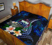 Samoa Polynesian Premium Quilt - Turtle With Plumeria Flowers - Polynesian Pride
