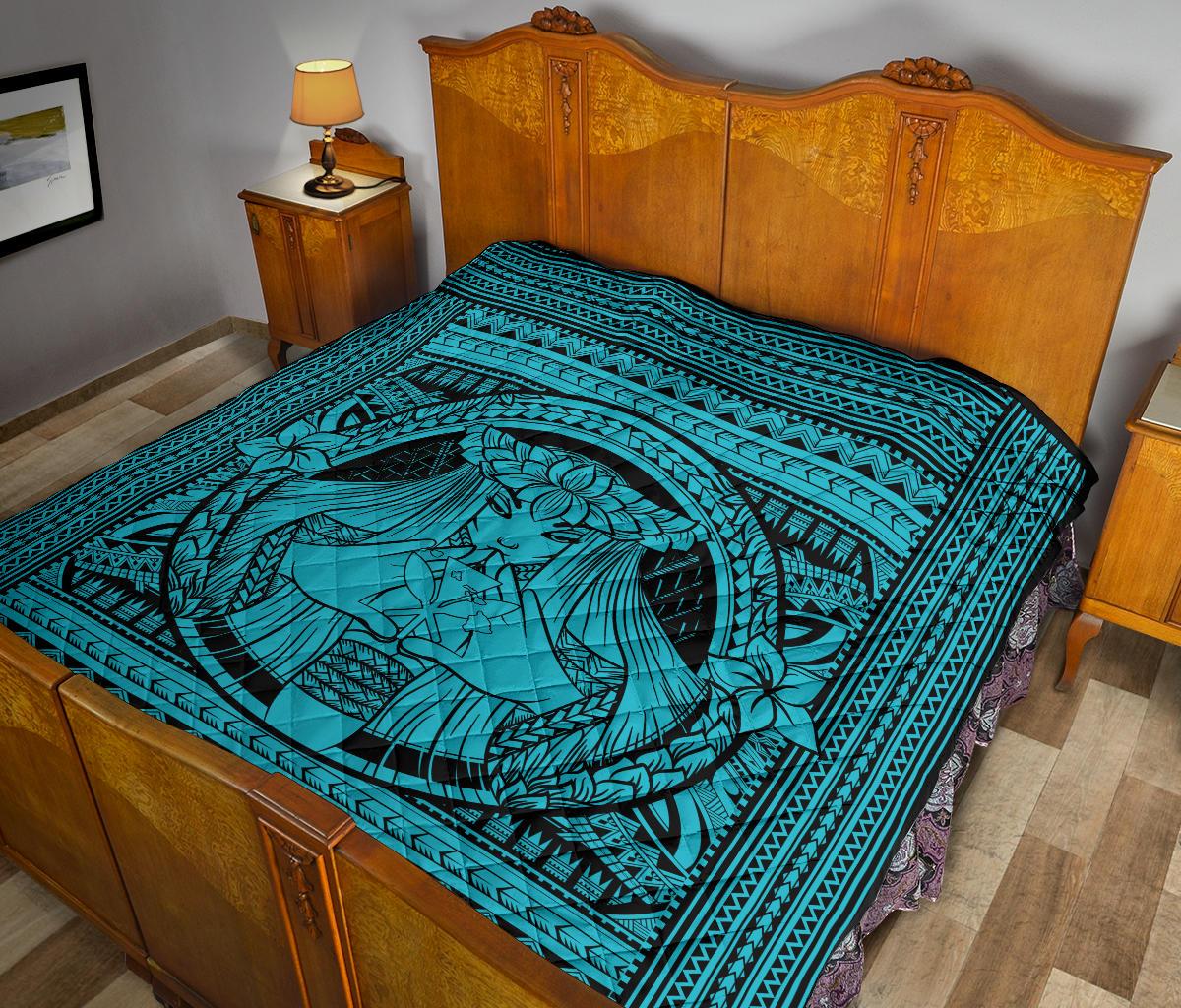 Hawaii Polynesian Pele Kanaka Premium Quilt Blue - Polynesian Pride