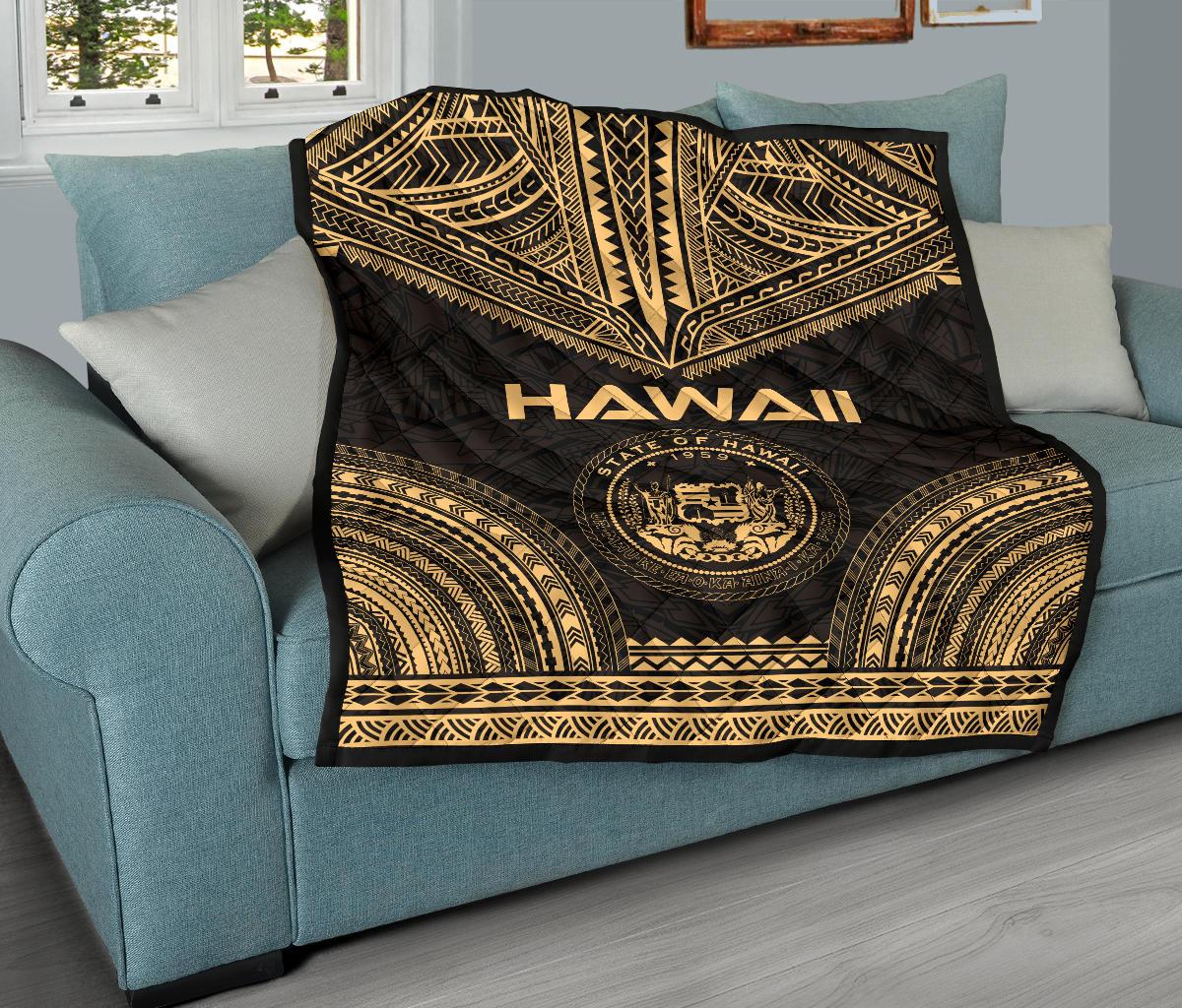 Hawaii Premium Quilt - Hawaii Seal Polynesian Chief Gold Version - Polynesian Pride
