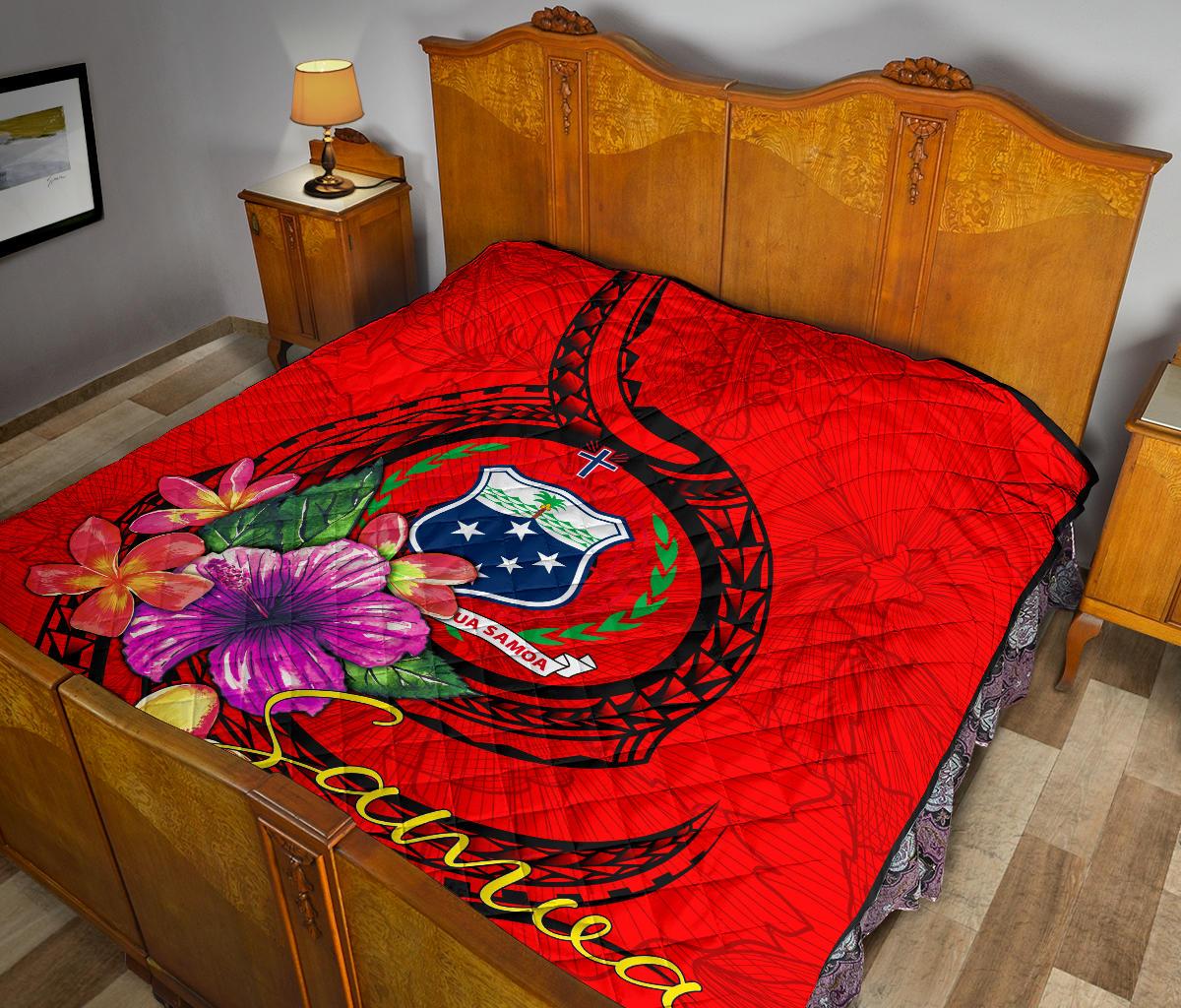 Samoa Polynesian Premium Quilt - Floral With Seal Red - Polynesian Pride
