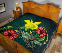 Papua New Guinea Polynesian Premium Quilt - Green Turtle Hibiscus - Polynesian Pride