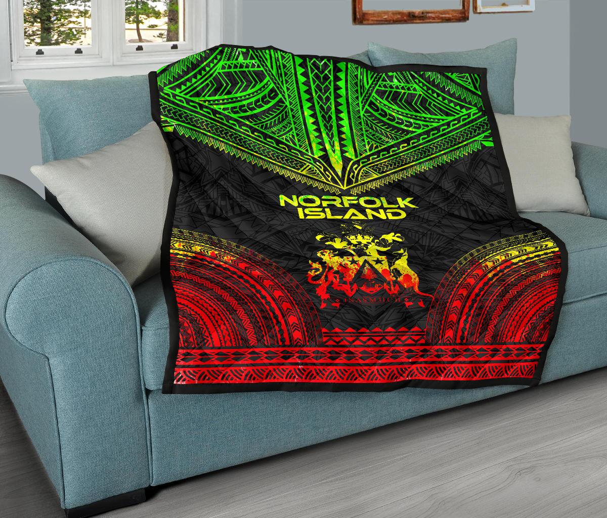 Norfolk Island Premium Quilt - Norfolk Island Coat Of Arms Polynesian Chief Reggae Version - Polynesian Pride