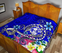 Tonga Premium Quilt - Turtle Plumeria (Blue) - Polynesian Pride