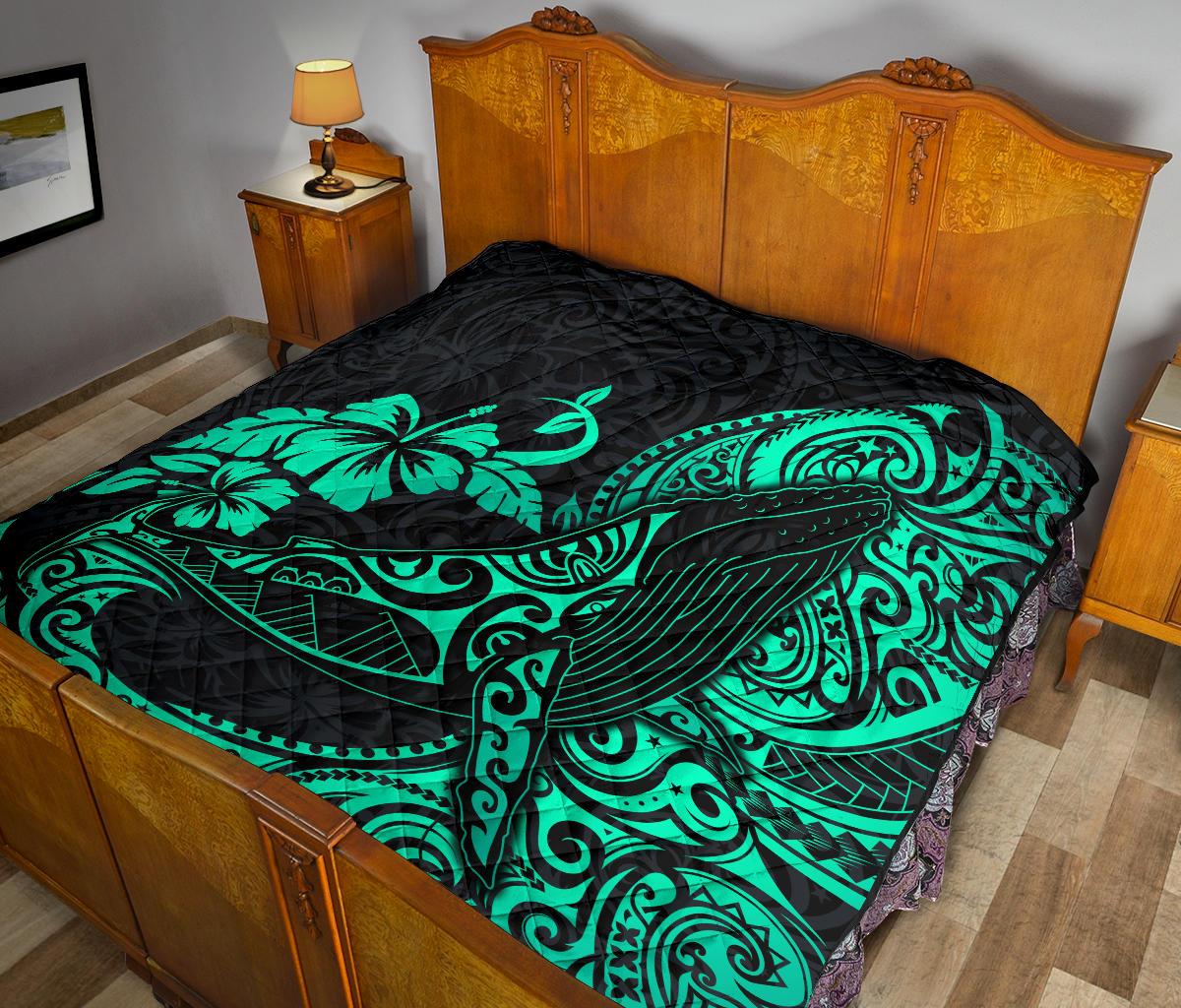 Polynesian Hawaii Premium Quilt - Polynesian Turquoise Humpback Whale - Polynesian Pride
