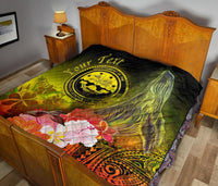 Federated States of Micronesia Custom Personalised Premium Quilts - Humpback Whale with Tropical Flowers (Yellow) - Polynesian Pride