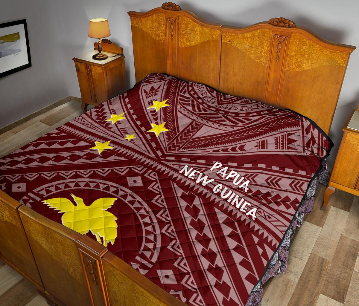 Papua New Guinea Premium Quilt - Flag With Polynesian Patterns (Red) - Polynesian Pride