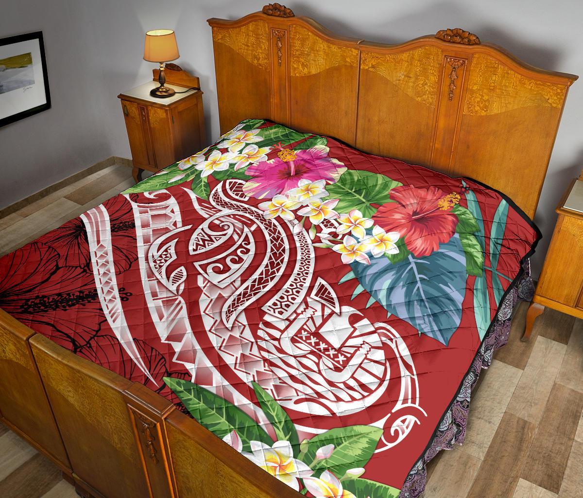 Tahiti Polynesian Premium Quilt - Summer Plumeria (Red) - Polynesian Pride
