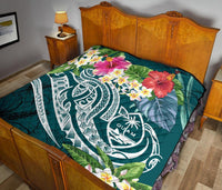 Guam Polynesian Premium Quilt - Summer Plumeria (Turquoise) - Polynesian Pride